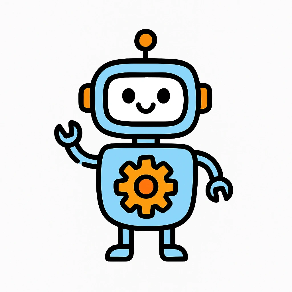 Ilustración estilo doodle de un robot amigable que representa la automatización con inteligencia artificia