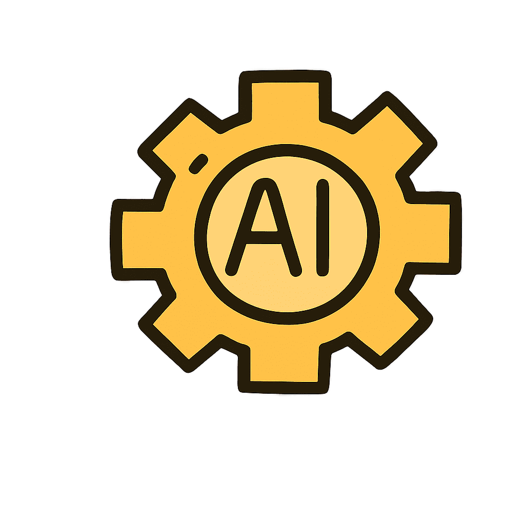 Icono de engranaje amarillo con las letras AI al centro, representando automatización con inteligencia artificial