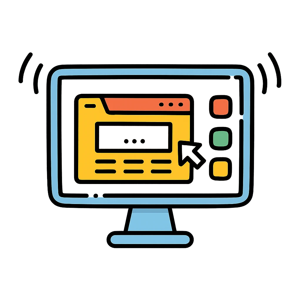 Ilustración estilo doodle de un monitor con interfaz web, representando diseño de páginas web.