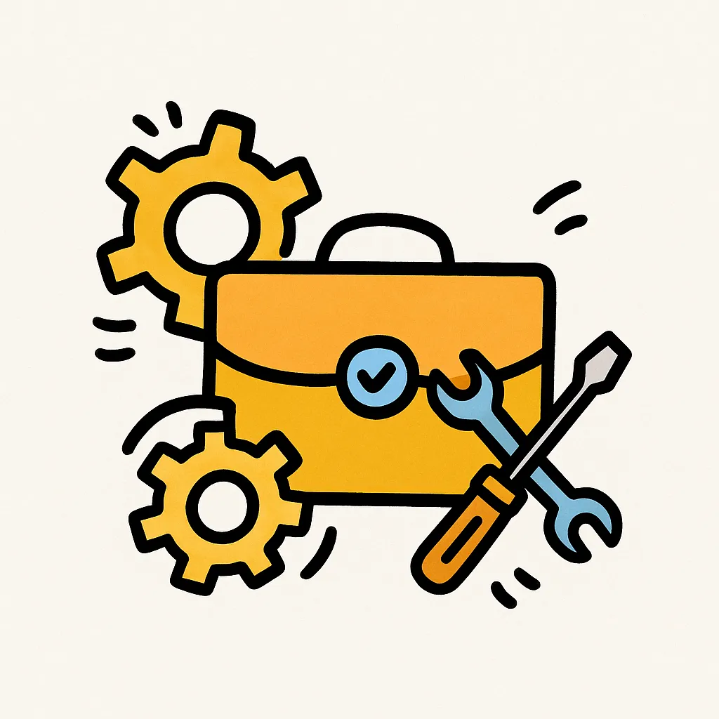 Ilustración estilo doodle de herramientas digitales conectadas, simbolizando la productividad interna y la gestión eficiente en una empresa.