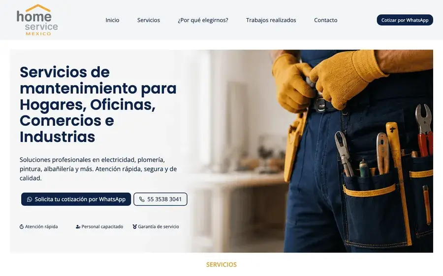 Página web de Home Service México, hecha por Kinahui