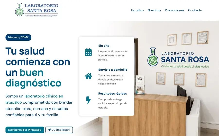 Página web de Laboratorio Santa Rosa, hecha por Kinahui